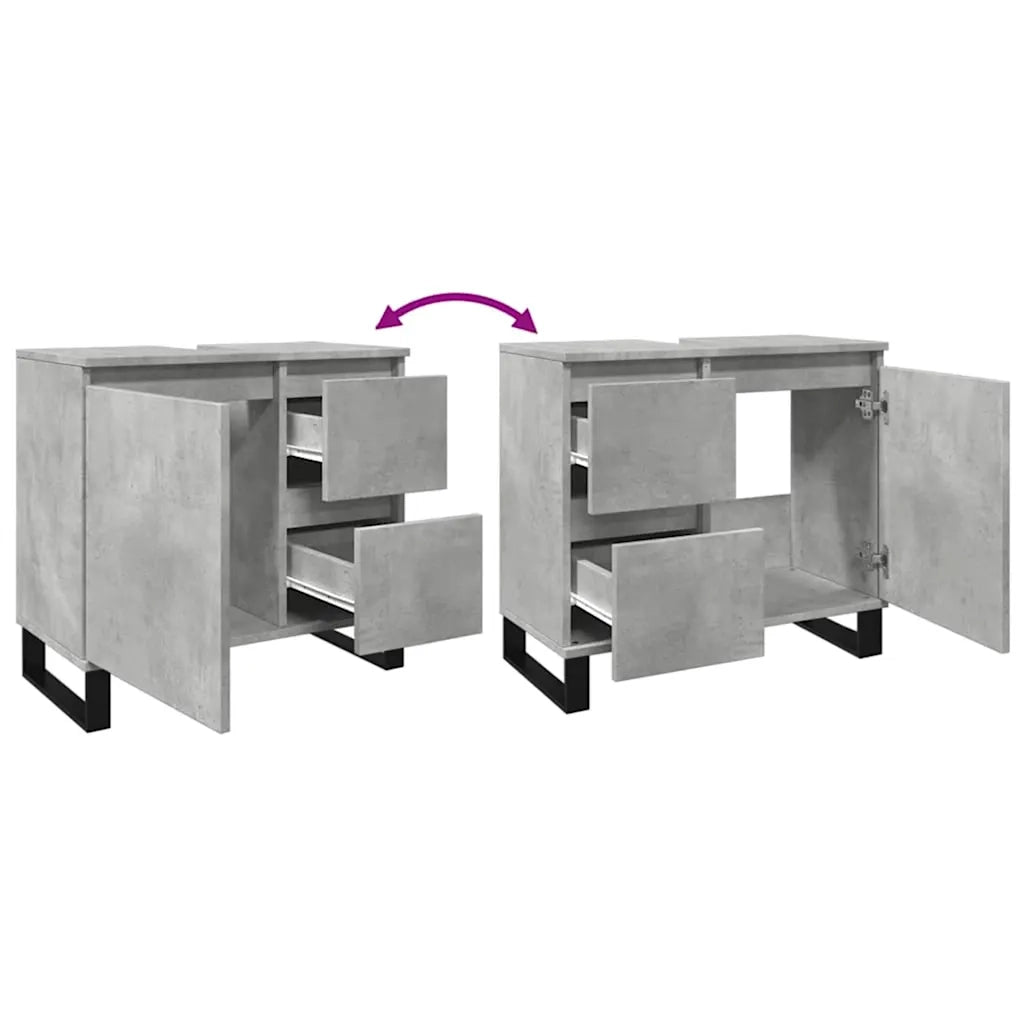 Armadietto da Bagno Grigio Cemento 65x33x60cm in Truciolato