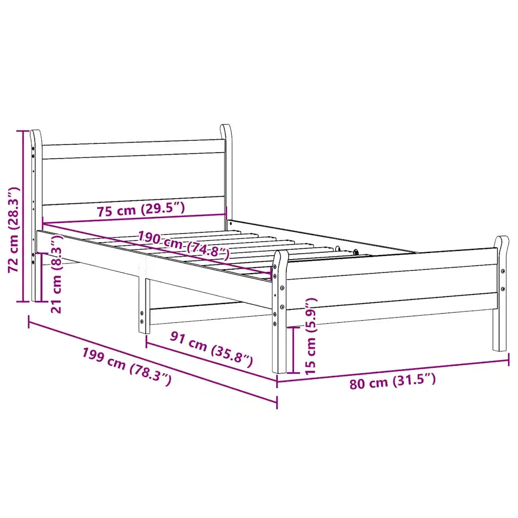 Letto singolo | Letto per adulti | Letto senza Materasso Marrone Cera 75x190 cm in Legno di Pino