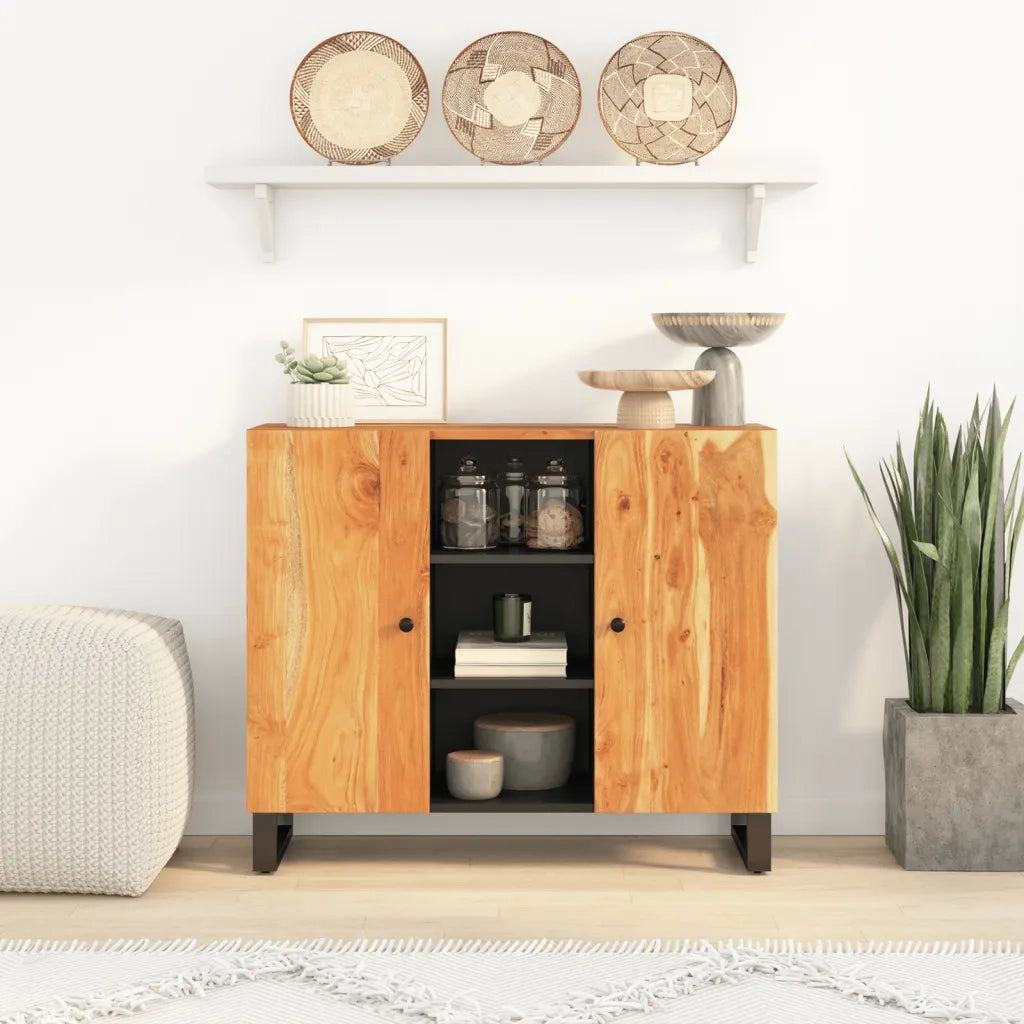 Credenza con 2 Ante-Buffet-Armadio da cucina 90x33x75 cm in Legno Massello di Acacia