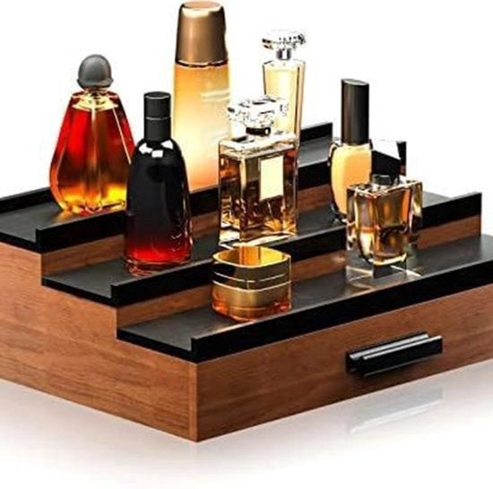 Parfumrek per uomo, a tre livelli con ante, display e ripiano per profumi, un regalo perfetto per uomo (legno di cerva, nero).
