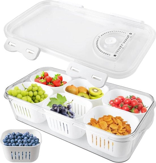 Scatola per snack con contenitori - piatto per snack con coperchio - tavola per snack con scarico - funzioni di registrazione - piatti per snack in plastica - organizzatore per tablet di snack per dolci - biscotti vegetariani - noci - dessert - frutta