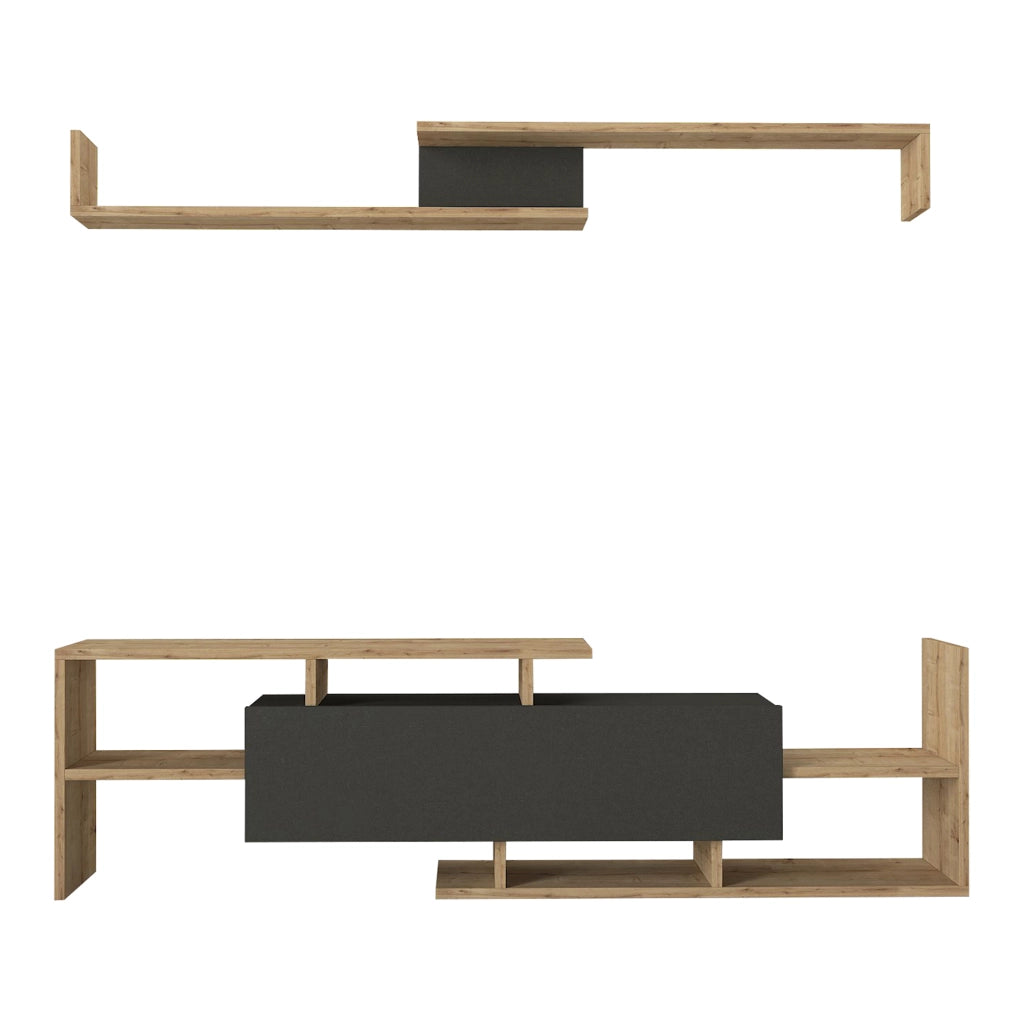 Set Liksefte di Mobile Porta TV e Mensola da Parete - Effetto Rovere Zaffiro / Nero [en.casa]