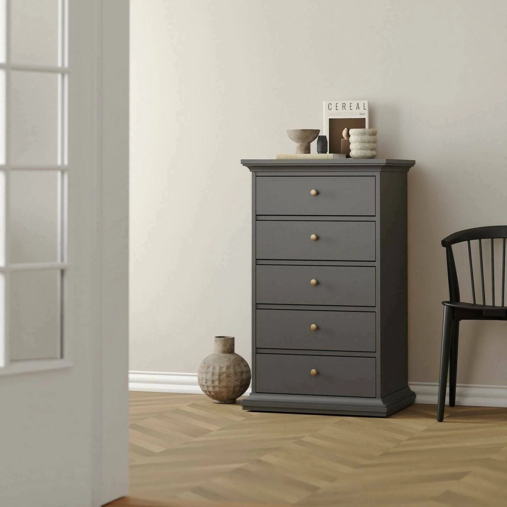 Cassettiera Pechino, Settimino multiuso, Comò camera da letto, Mobile con cassetti, 63x49 h105 cm, Grigio