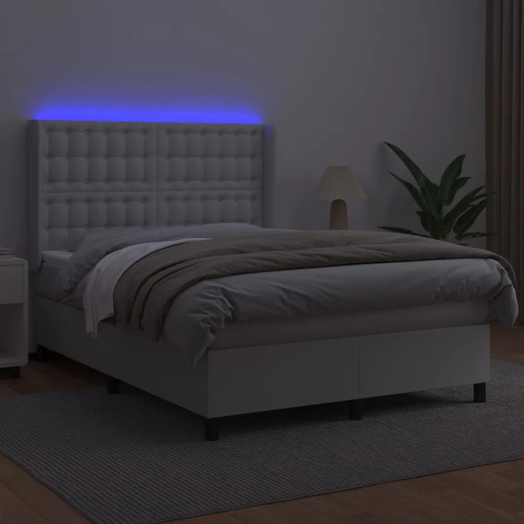 Giroletto Molle con Materasso e LED Bianco 140x190cm Similpelle