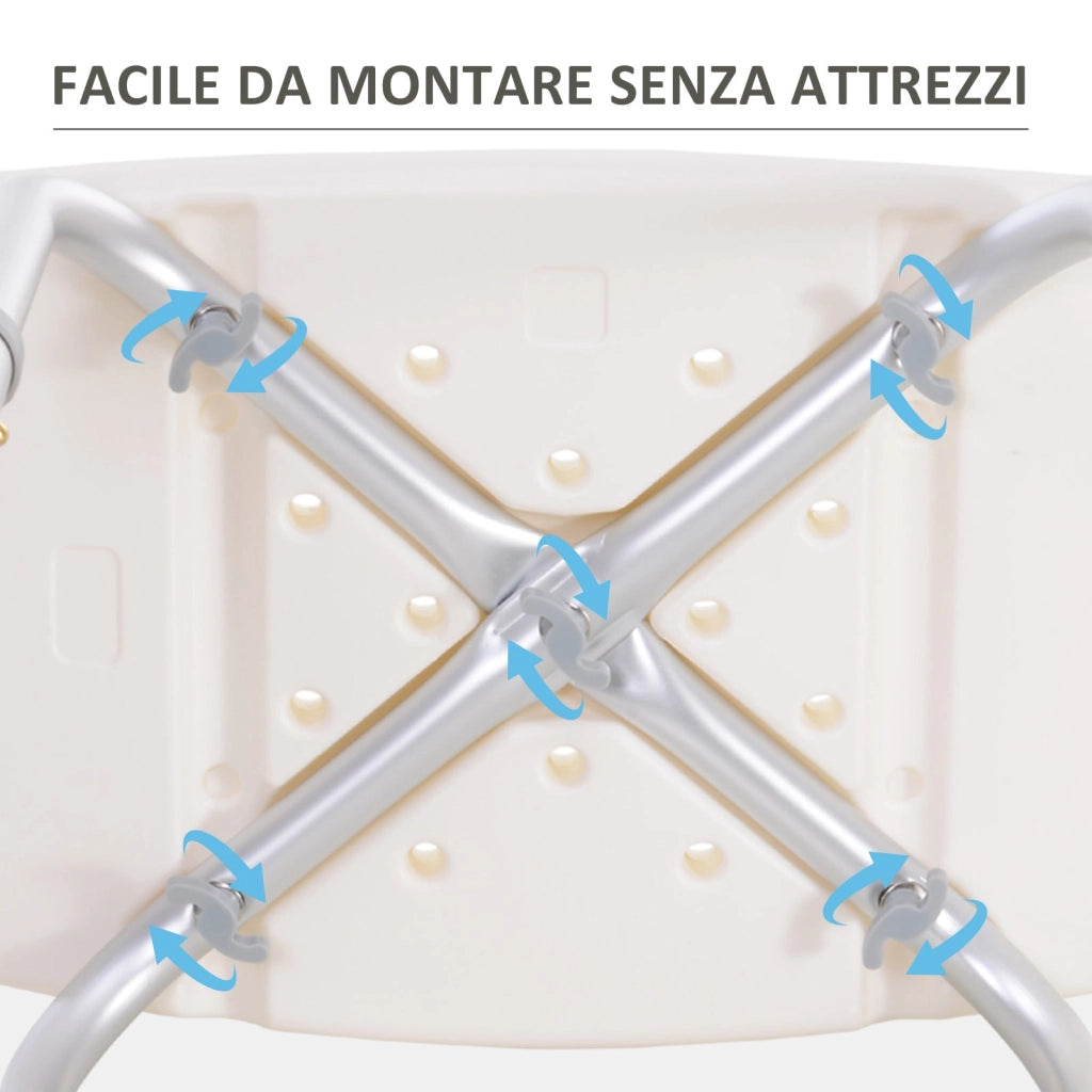 Sgabello per Doccia Bagno antiscivolo bianco altezza regolabile