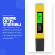 Testatore di pH portatile 3-in-1 - Analizzatore di qualità dell'acqua digitale - Adatto per acquari - Misuratore di EC e temperatura - Per acqua potabile e nuoto