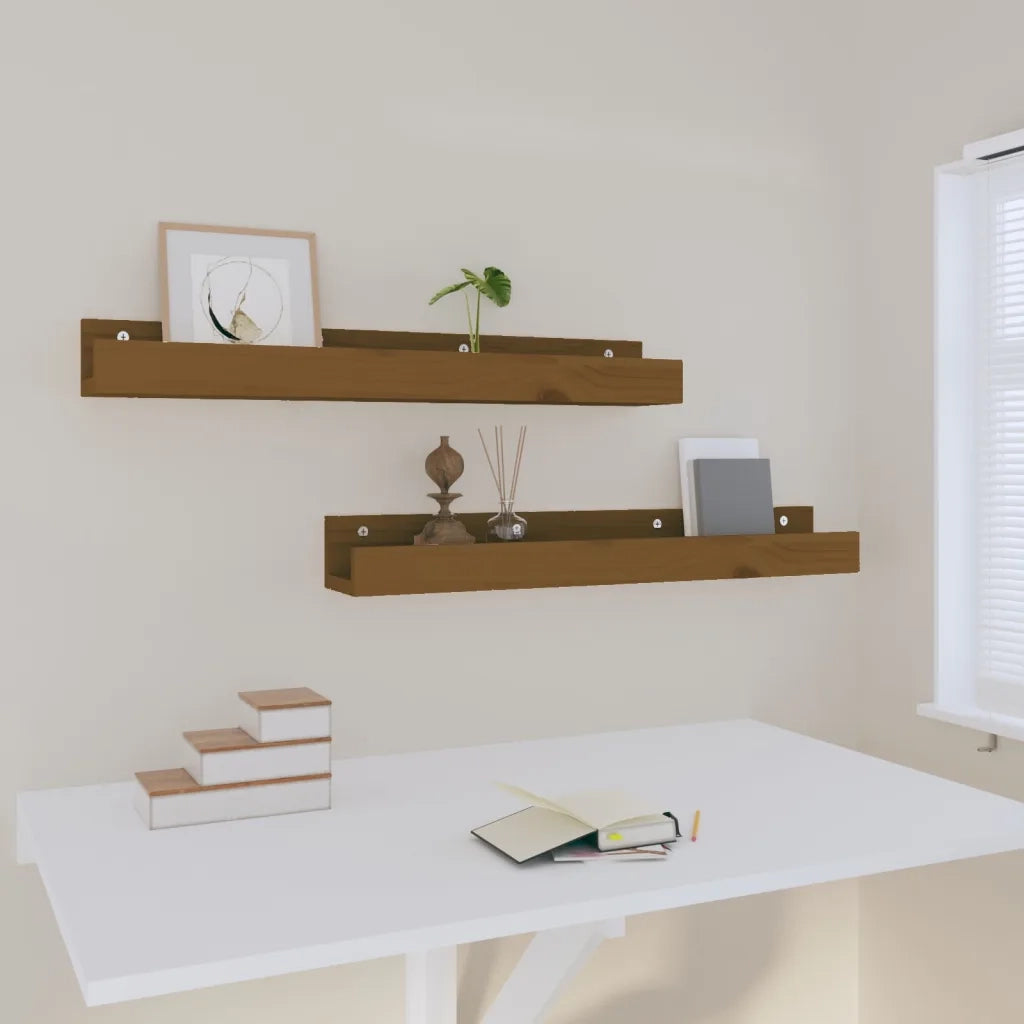 2 pz Mensole da Parete | Scaffali a Parete | Ripiano a parete Ambra 80x12x9cm Legno Massello di Pino