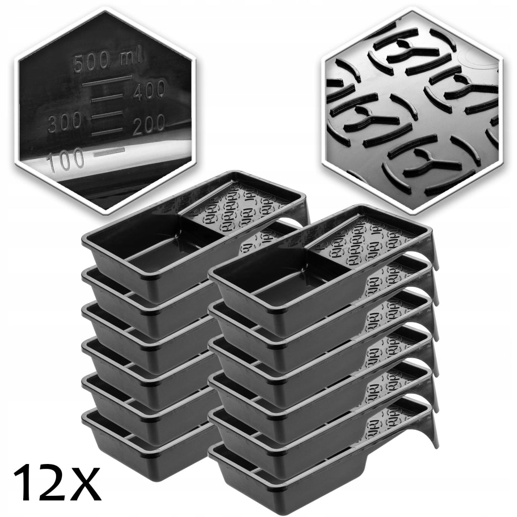 Vassoio grande per pittura KADAX 155x295 mm per set di rulli per pittura, colore nero, 12 pezzi