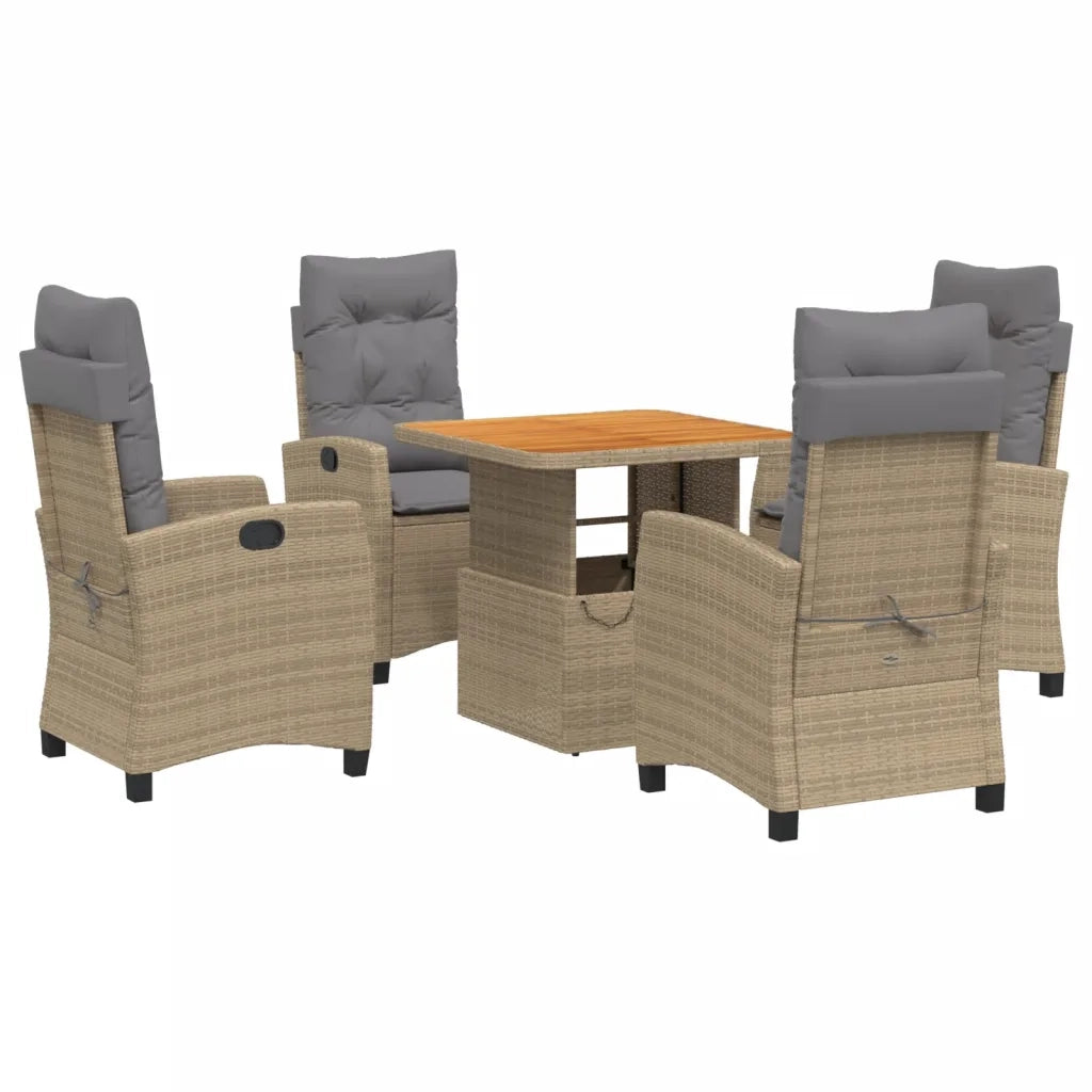 Set da Pranzo da Giardino 5 pz con Cuscini Beige in Polyrattancod mxl 89371