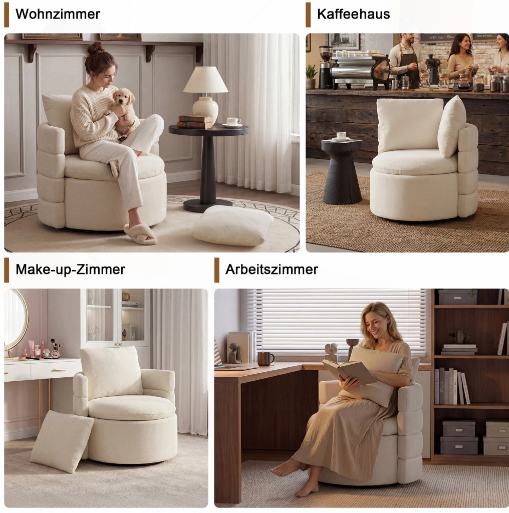 Poltrona girevole 360° in ciniglia con contenitore