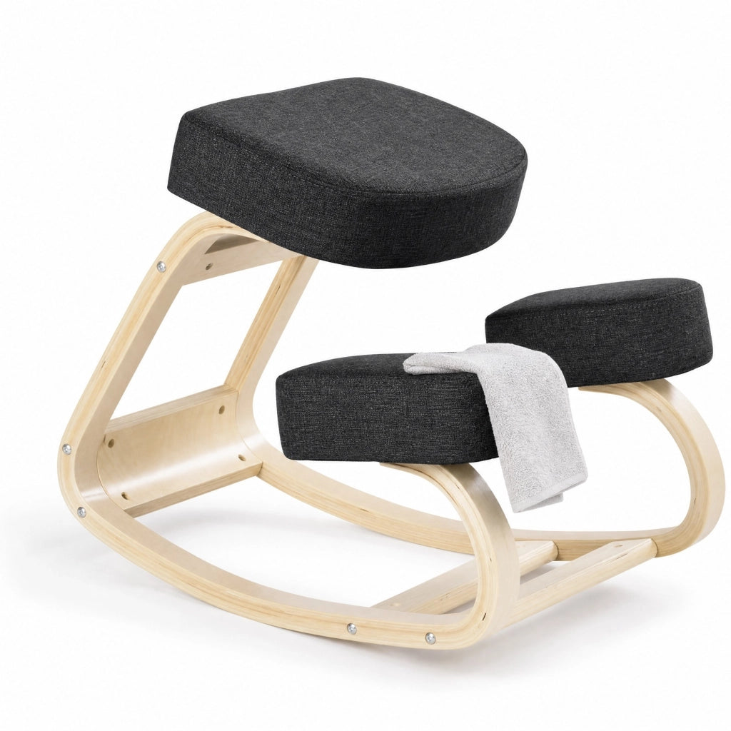 Sedia inginocchiata ergonomica in legno, nera