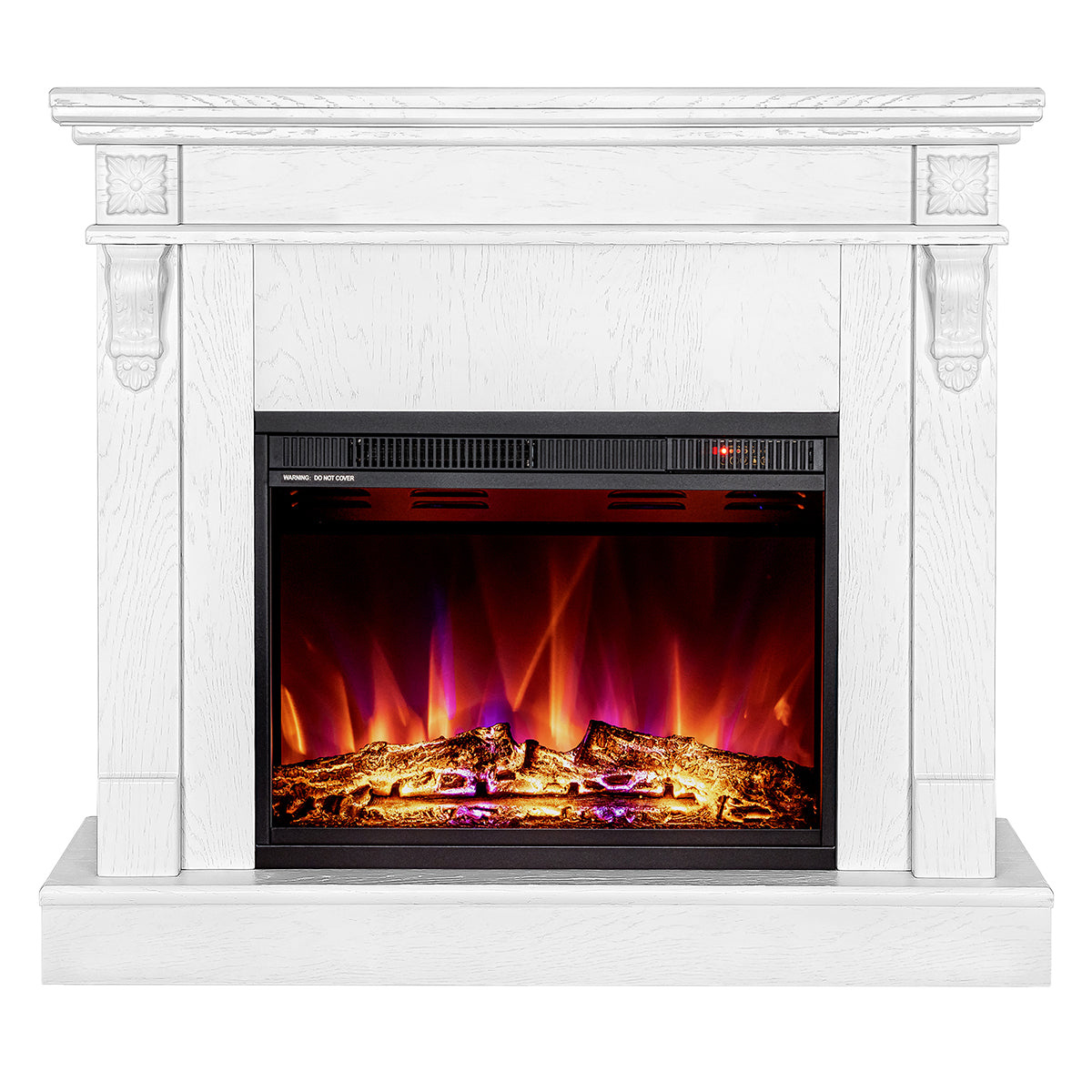 Camino Elettrico da Pavimento 90x100x30 cm Effetto Fiamma 1500W Solomon & Lorance Bianco