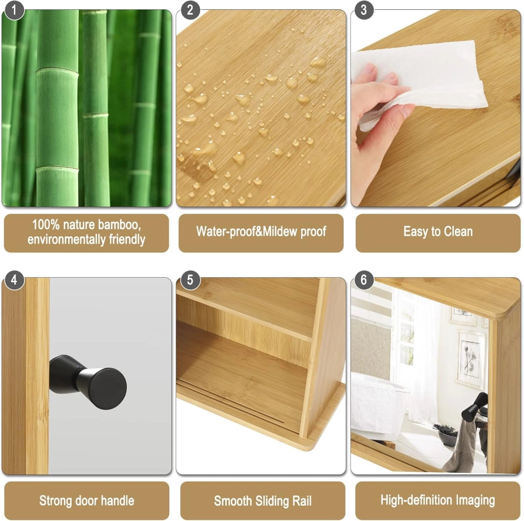 Set di mobili da bagno con armadietto a specchio, per bagno, in bambù, modello 6