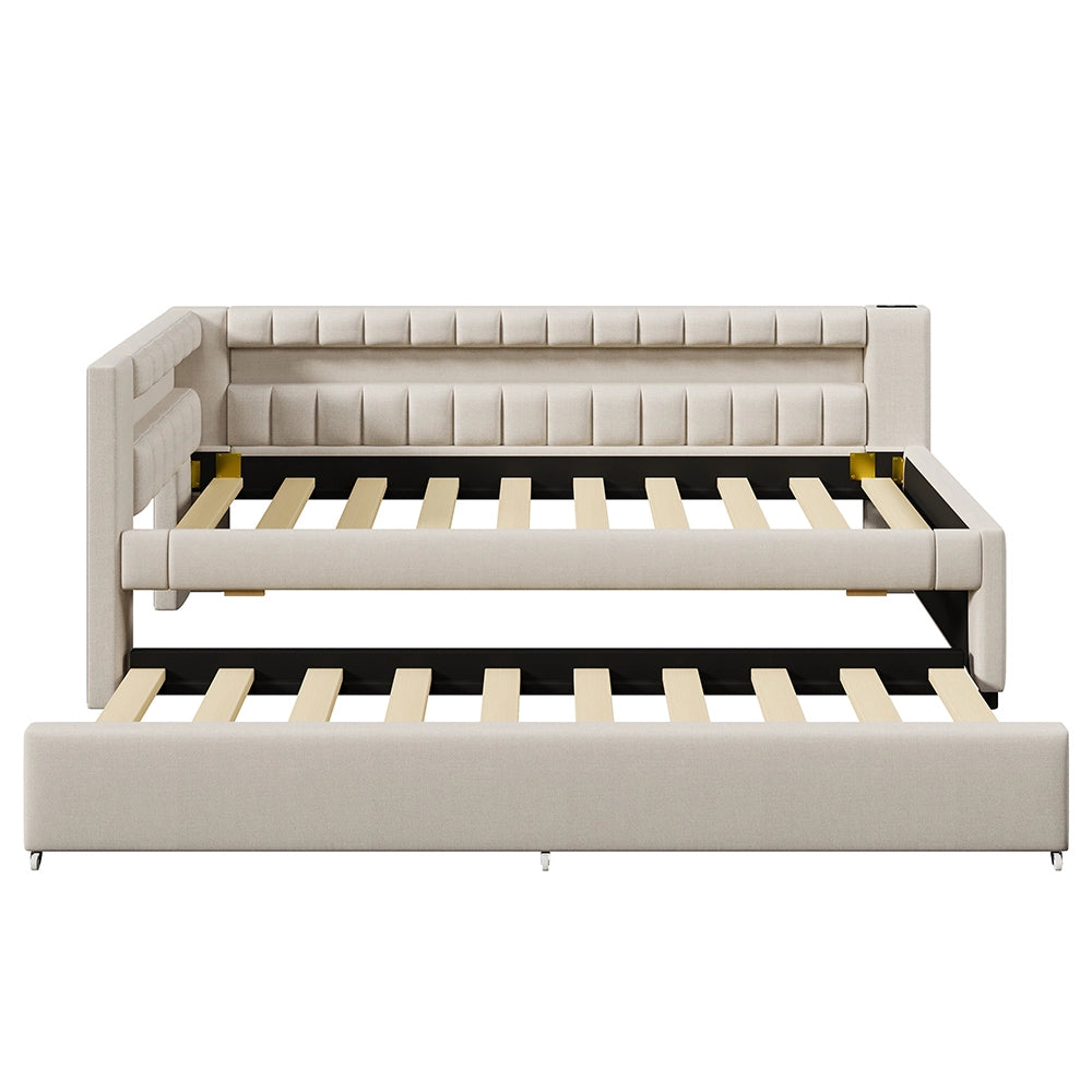 Letto giorno 90x200cm - Xylo - beige, LED telecomando, USB-C, estraibile