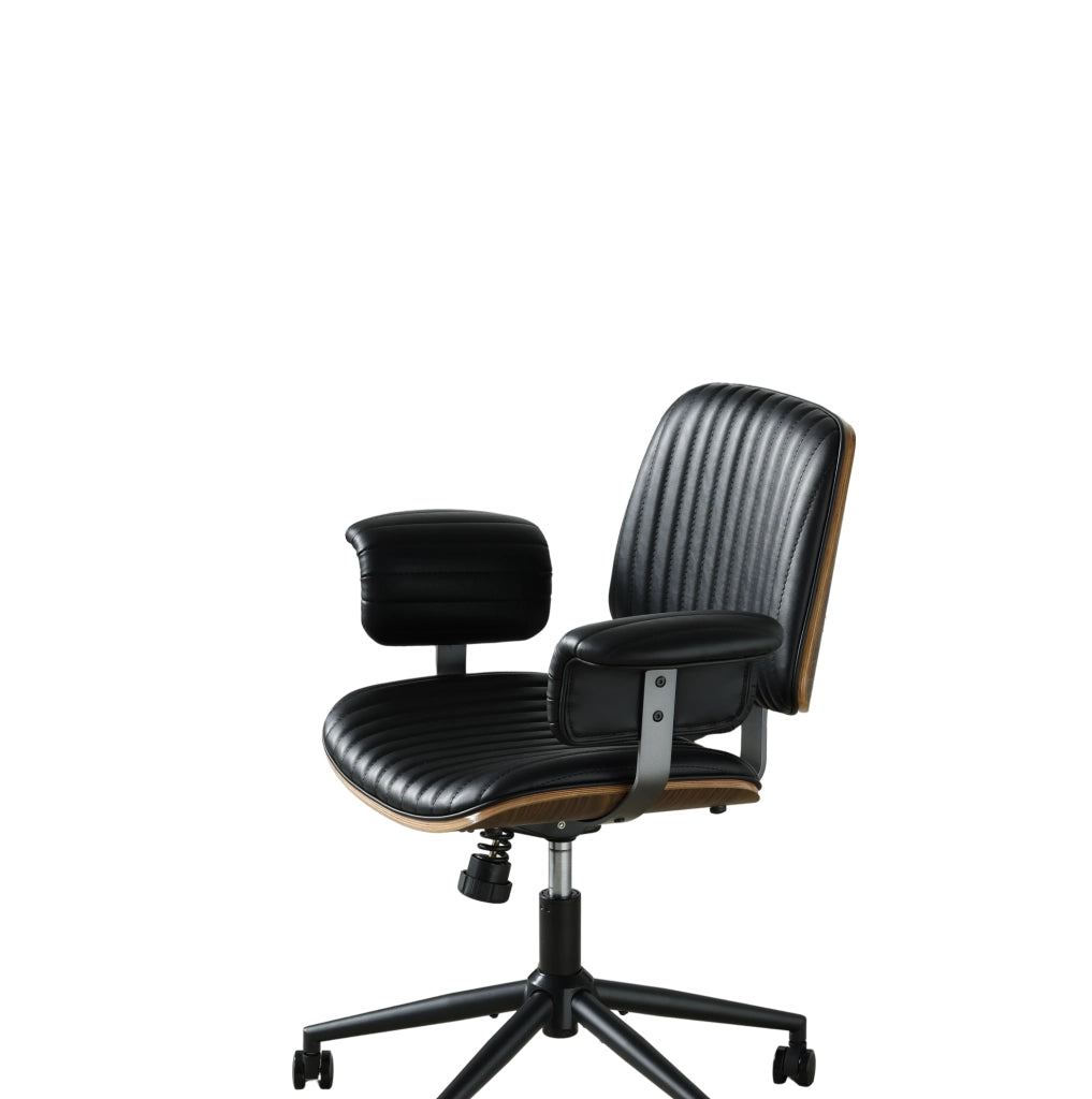 Sedia ufficio in pelle PU con braccioli in quercia, ergonomica, girevole e regolabile in altezza