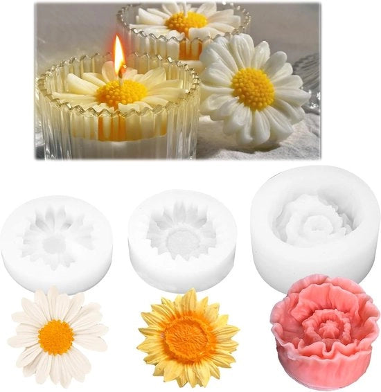 Forme di silicone per la creazione di candele 3D - Forma di fiore e margherita di silicone - Crea candele e cubetti di ghiaccio con forma di rosa e piccoli fiori di silicone.