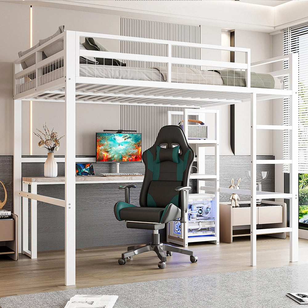 Letto mezzanino 140x200cm - Xylo - bianco, scrivania USB-C, LED, EN747