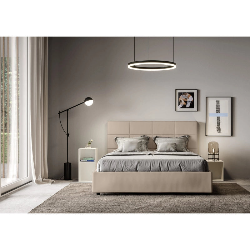 Letto imbottito Matrimoniale 170x200 cm Mika - Similpelle,Tortora,Contenitore