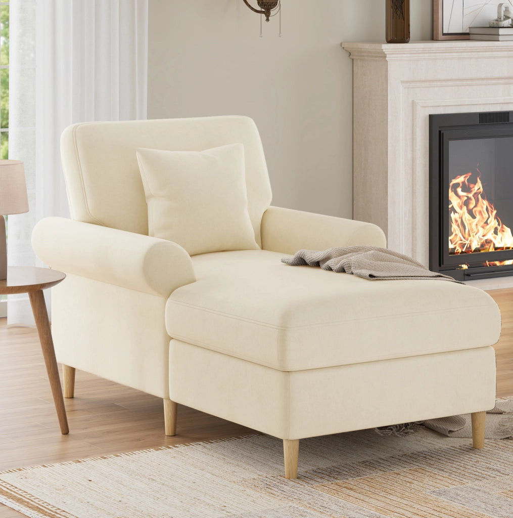 Chaise longue 133x90x87 cm in velluto beige con cuscino