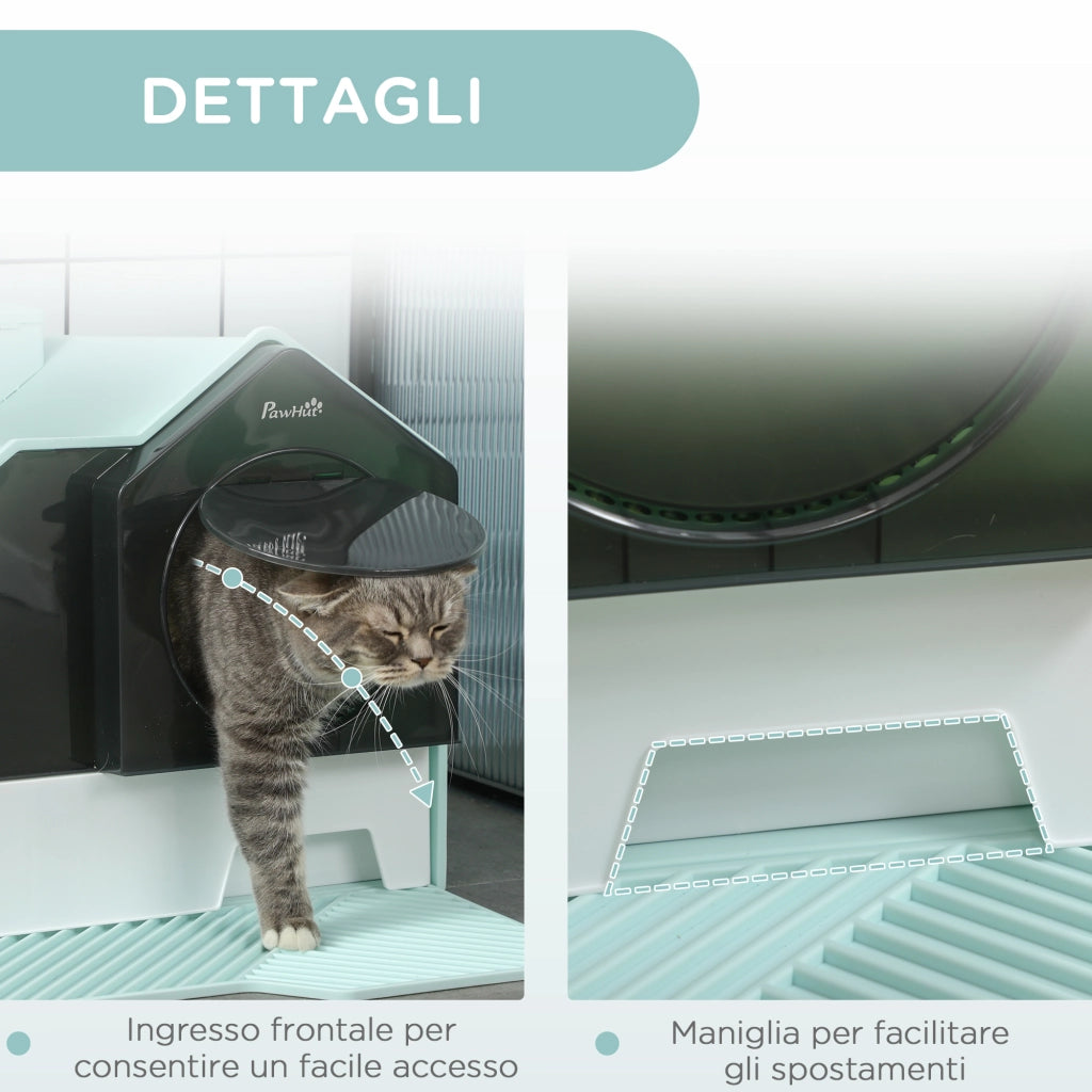 Lettiera per Gatti Chiusa con Vassoio Estraibile, Tappetino e Paletta, 47x45x42cm, Azzurro