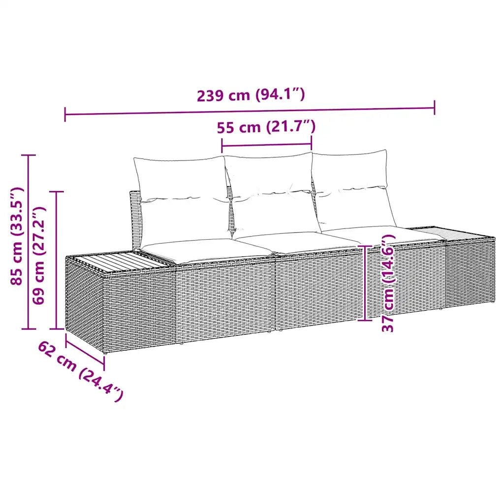 Set Divano da Giardino con cuscino 3 pcs Beige polyrattan