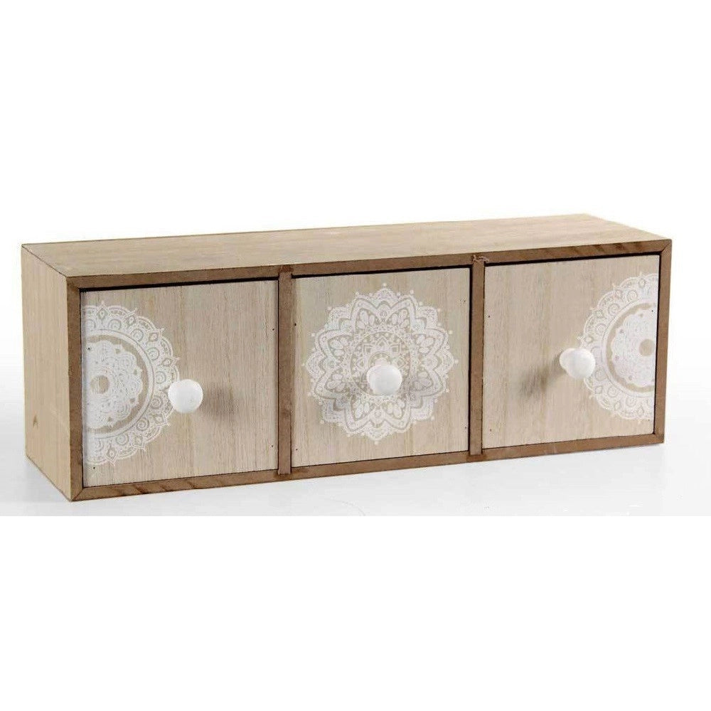 Trade Shop - Mobiletto Cassettiera Porta Gioie Oggetti Trucchi Legno Indian 33x11x11cm 748356 -