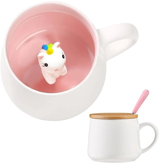 carino bicchierino 3D in ceramica con coperchio a cucchiaio per ragazze e donne - novità tazza da caffè per cioccolata, tè o latte - regalo personalizzato per la mamma