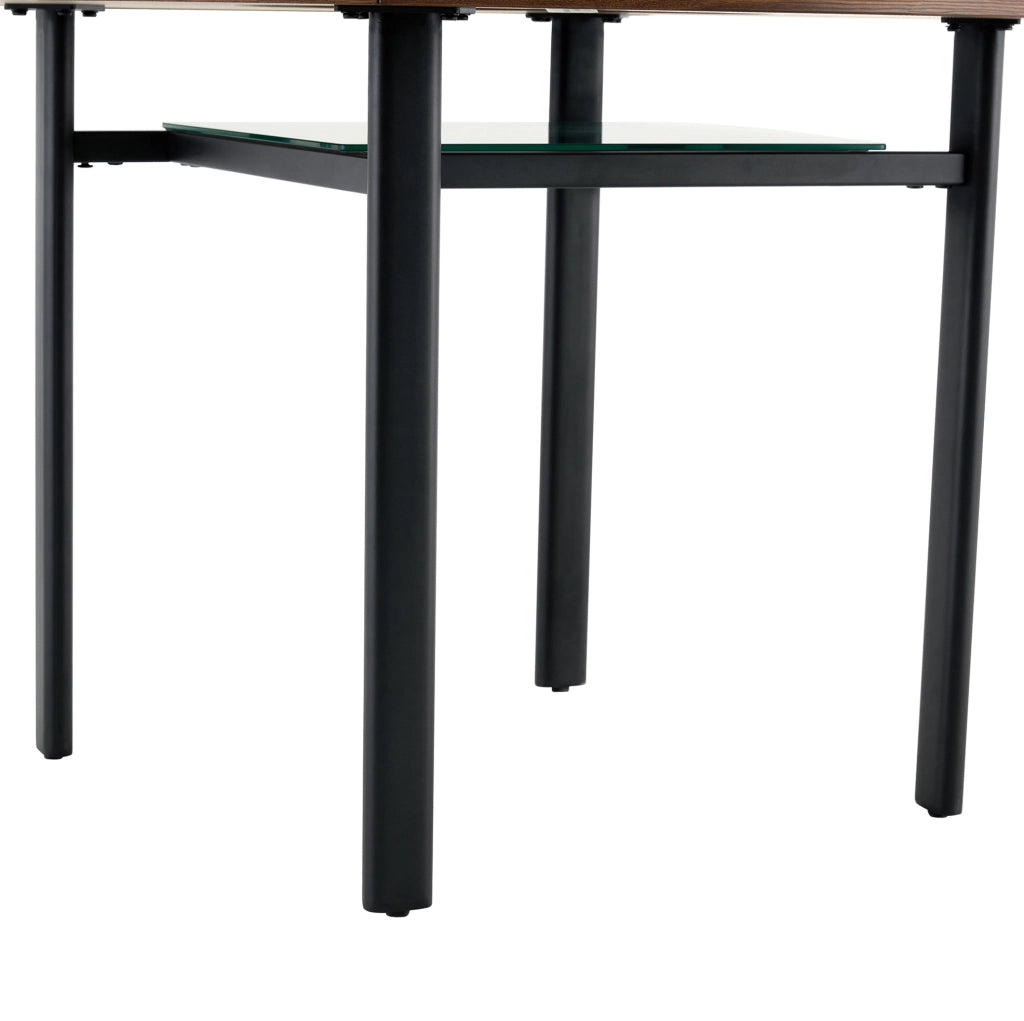 Tavolo da pranzo rotondo 100 cm in MDF marrone, vetro e metallo