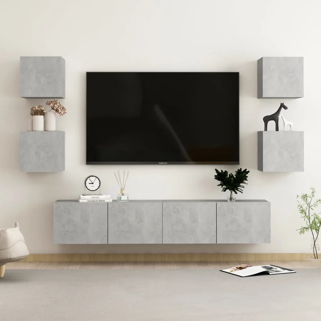 Set di Mobili Porta TV 6 pz Grigio Cemento in Legno Multistrato 3079082