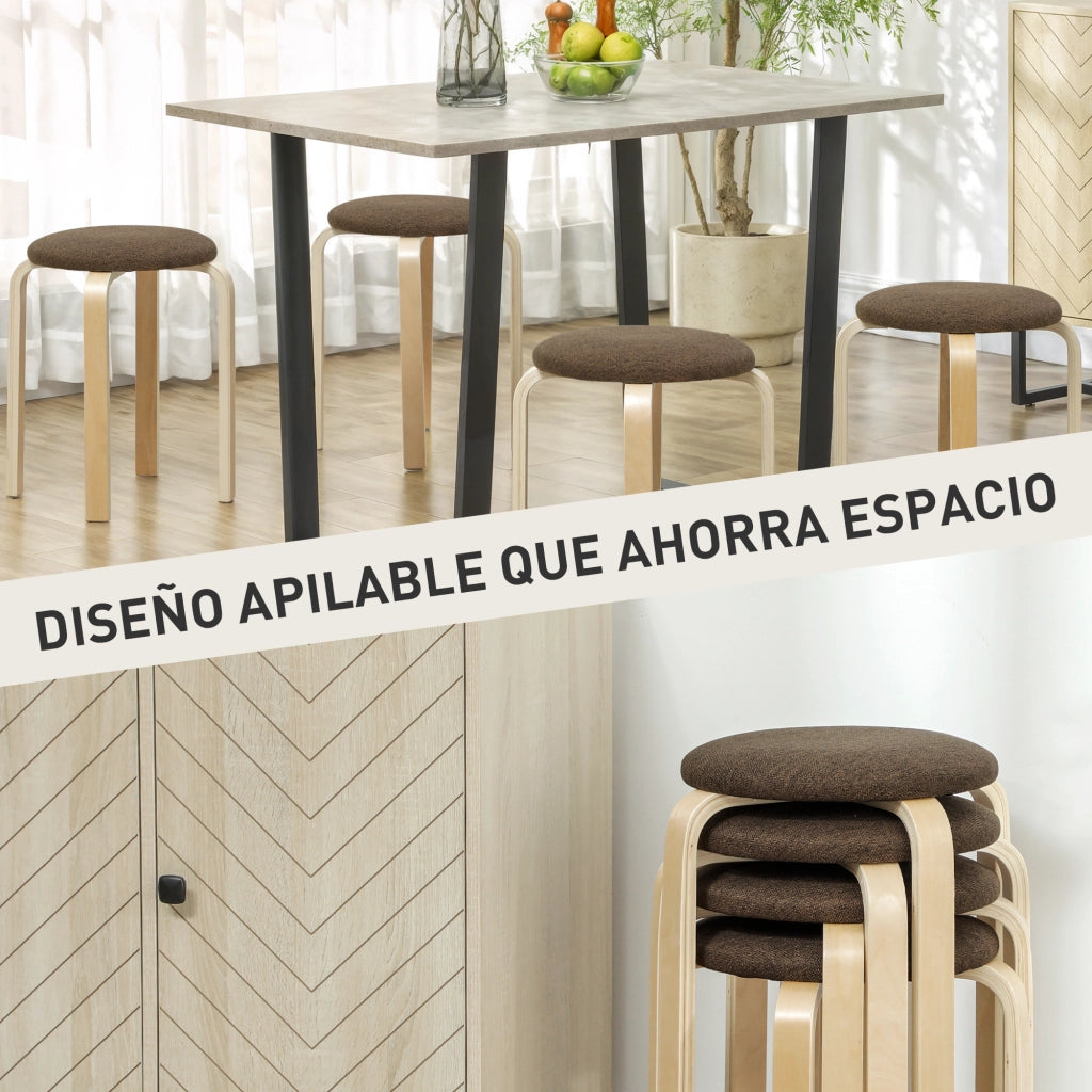 Set di 4 sgabelli rotondi impilabili ¨C zephmum ¨C imbottiti, legno, marrone