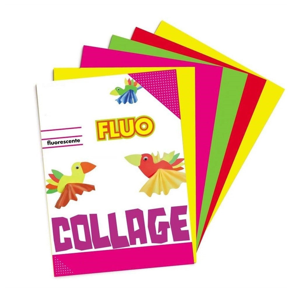 Trade Shop - Album Block Notes 6 Fogli Carta Colorata Fluo Multicolor A4 Album Scuola Ufficio -