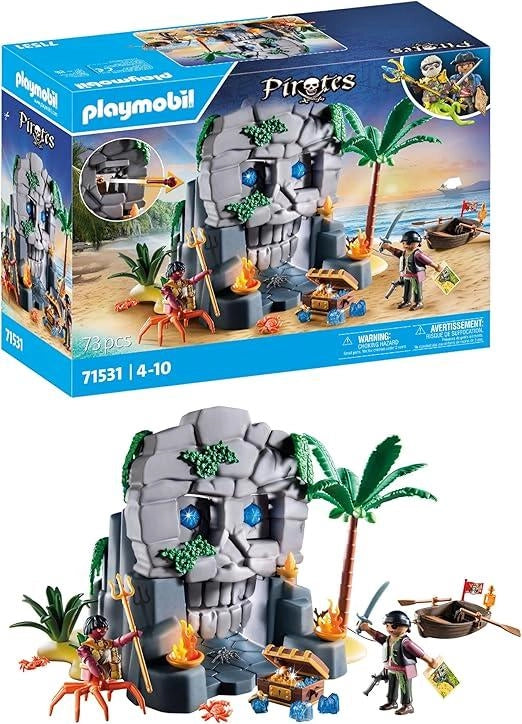 PLAYMOBIL Pirates  Isola del Teschio, Avventura emozionante sull`Isola del Teschio di Cristallo, Incluso Il Pirata e Il