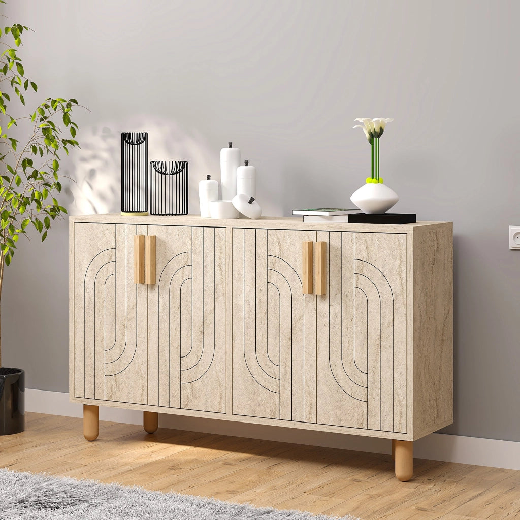 Credenza in legno "Rodney" - 120 x 30 x 74 cm - Travertino