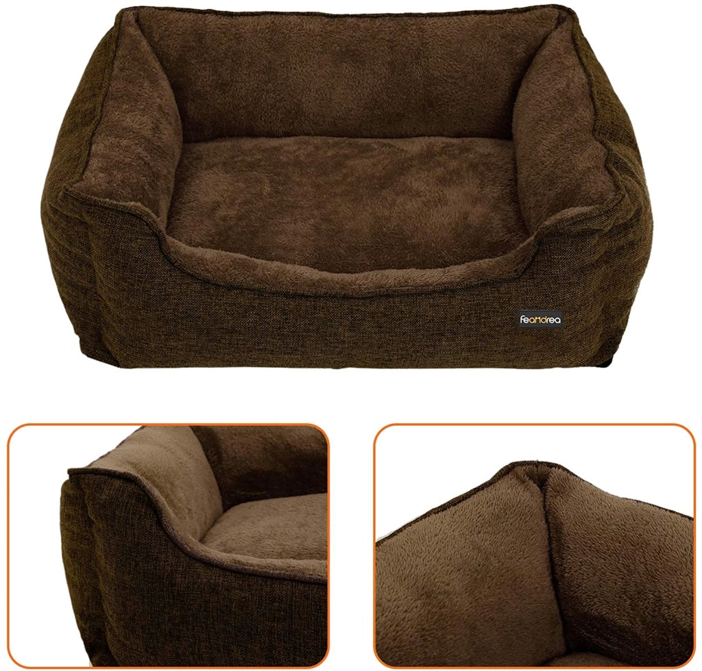 Cuccia/cesto per cani con rivestimento in tessuto stile orsetto sfoderabile e lavabile in lavatrice marrone 90 cm 12_0000786