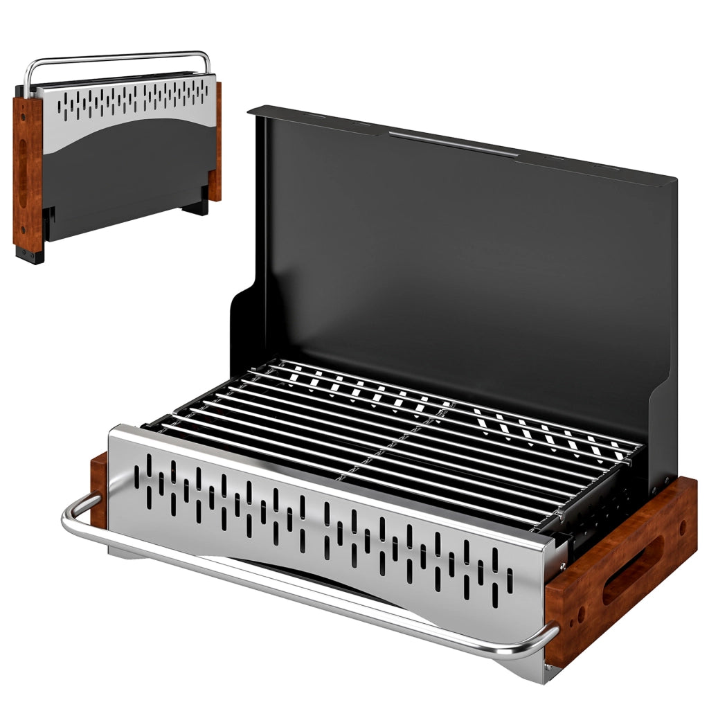 Barbecue a Carbone Pieghevole Portatile ¨C zephmum ¨C Nero 50.5x34x33 cm con Vassoio Estraibile