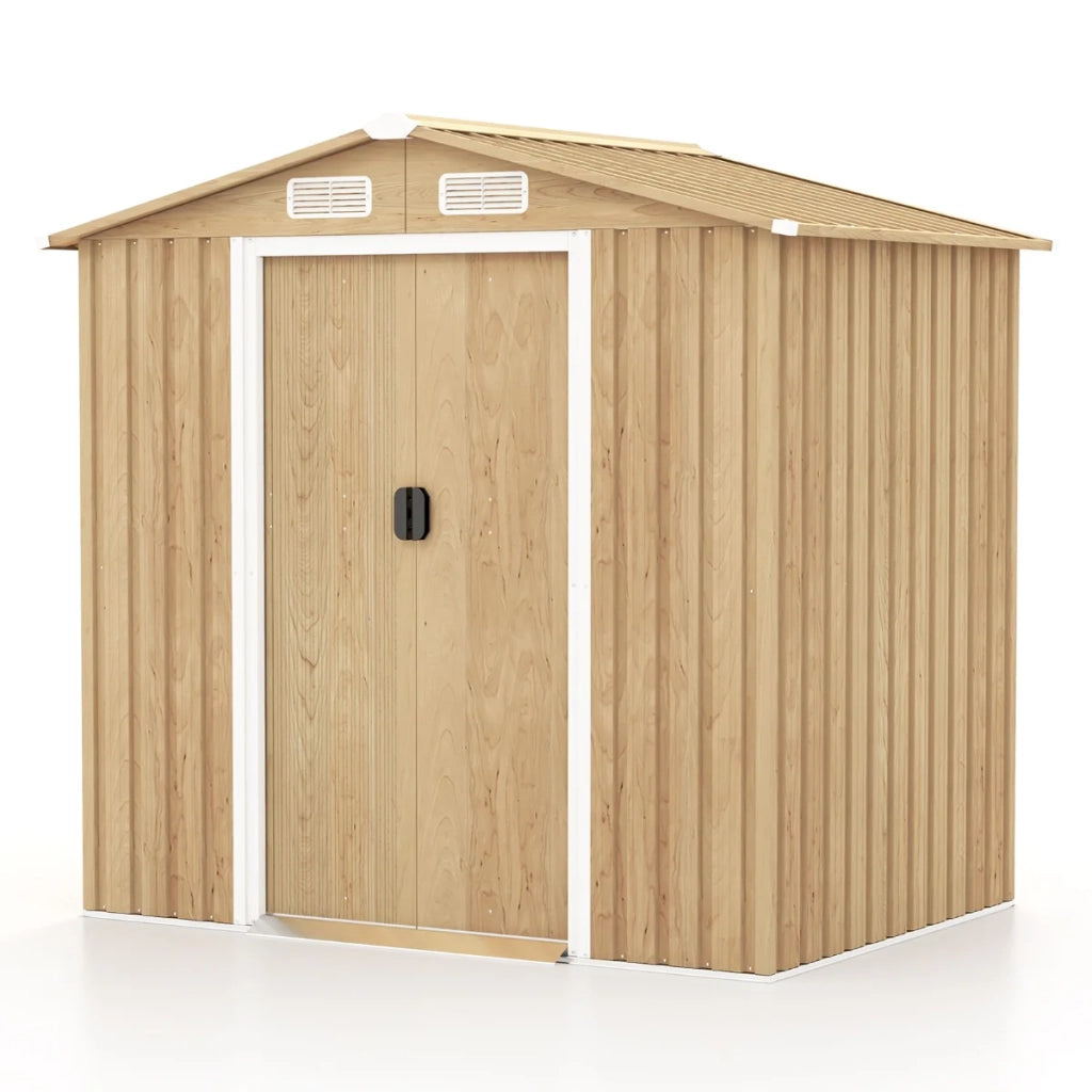Casetta da giardino 196 x 142 x 186 cm 3,7 m³ con porte scorrevoli design versatile in acciaio zincato marrone 20_0009998