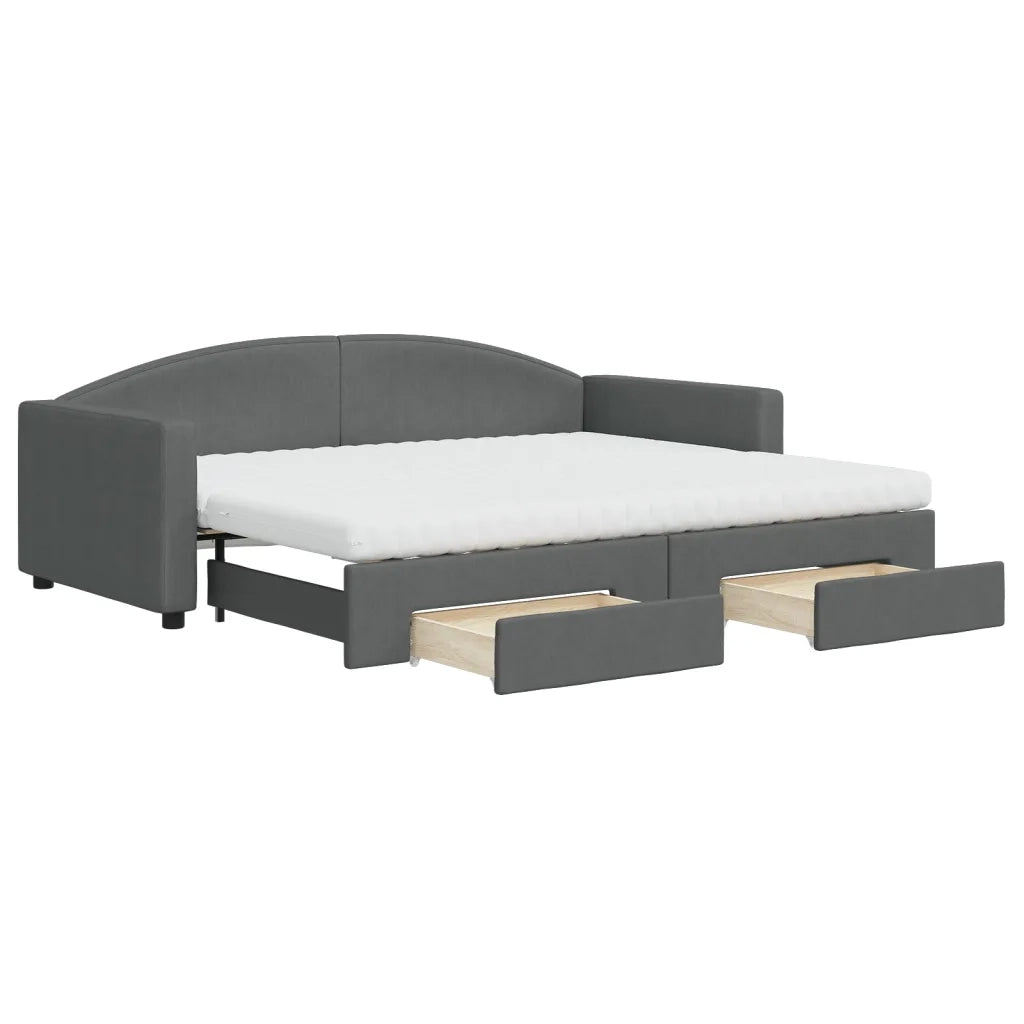 Divano Letto Estraibile Cassetti Grigio Scuro 90x200cm Tessuto 3197243