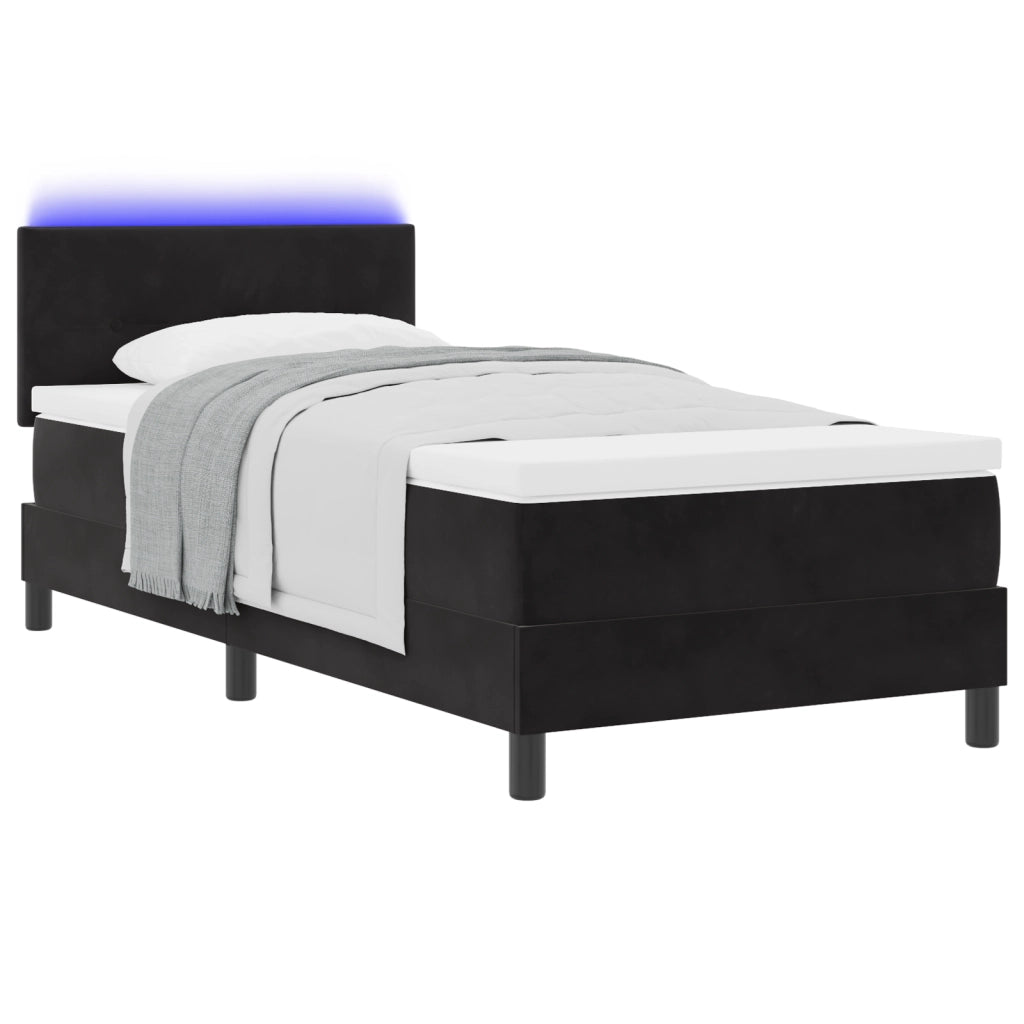 Letto Box Spring con Materasso e LED Nero 90x200 cm Velluto