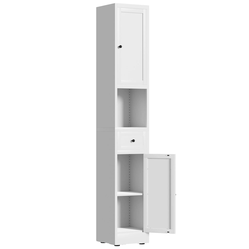 Armadietto da bagno in metallo con 2 ante e 5 ripiani regolabili, autoportante, bianco, 30 × 30 × 180,34 cm