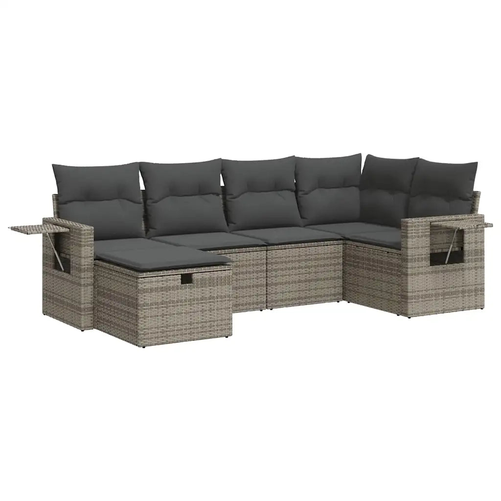 Set Divano da Giardino 6 pz con Cuscini Grigio in Polyrattan 3325486
