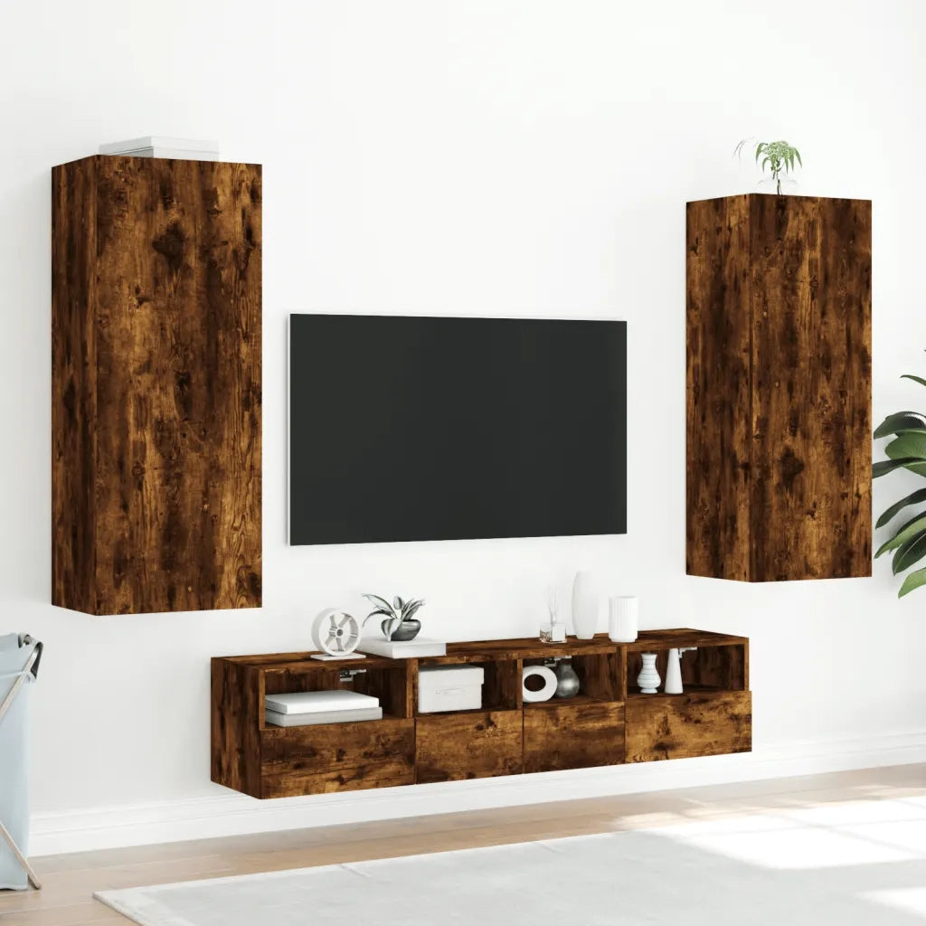 Mobili TV a Muro 5pz | Armadietto TV | Mobile Porta TV Rovere Fumo in Legno Multistrato