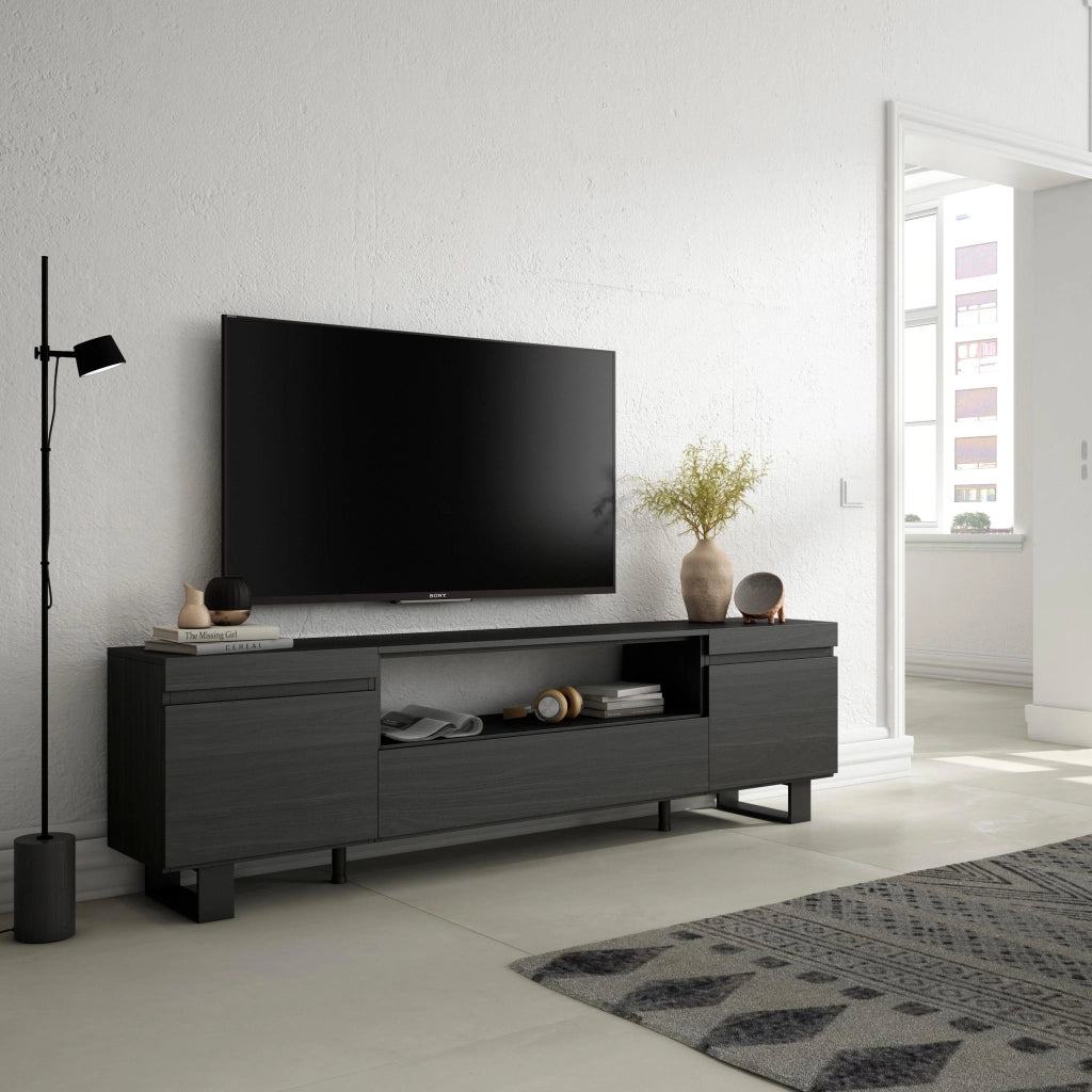 Mobile TV, 200x35x57cm, soggiorno, Per TV fino a 80", Design industriale, Nero RF2185