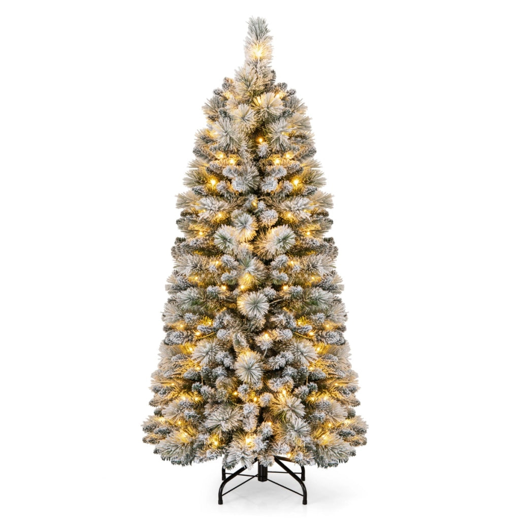 Albero di Natale pop-up 150cm con aghi di pino luci led bianco caldo sezione pieghevole, Albero decorativo artificiale-Alberi di Natale