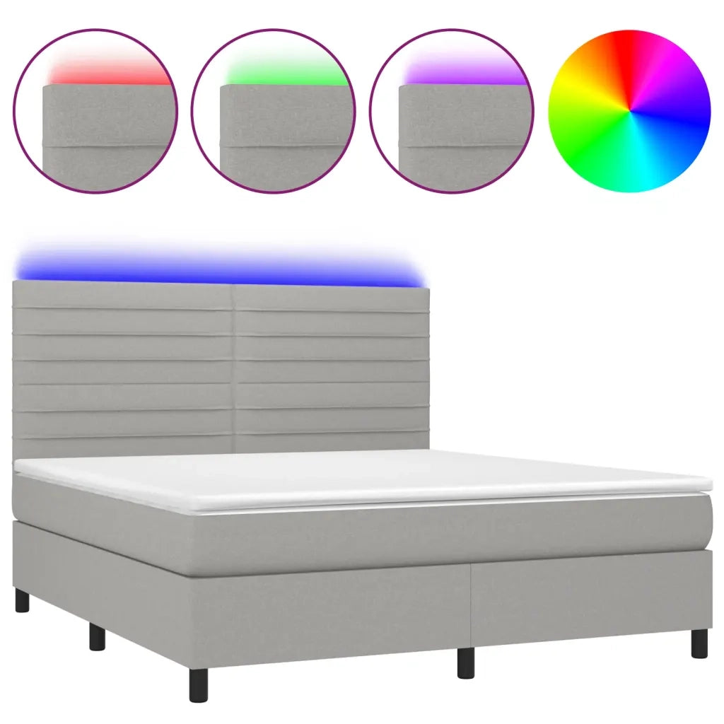 Letto a Molle Materasso e LED Grigio Chiaro 180x200 cm Tessuto 3134973