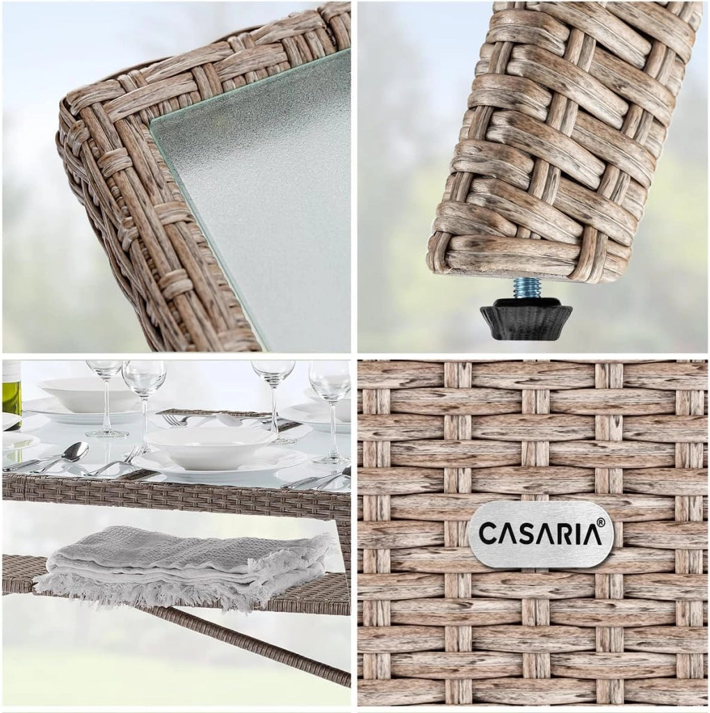 Tavolo da Giardino in Polyrattan 190x90x74cm con Ripiano in Vetro Altezza Regolabile da Pranzo per Terrazza Esterno