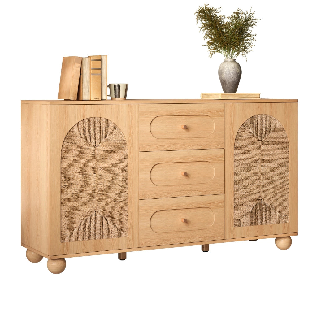Credenza con 2 ante e 3 cassetti, per ingresso, in MDF e truciolare, naturale