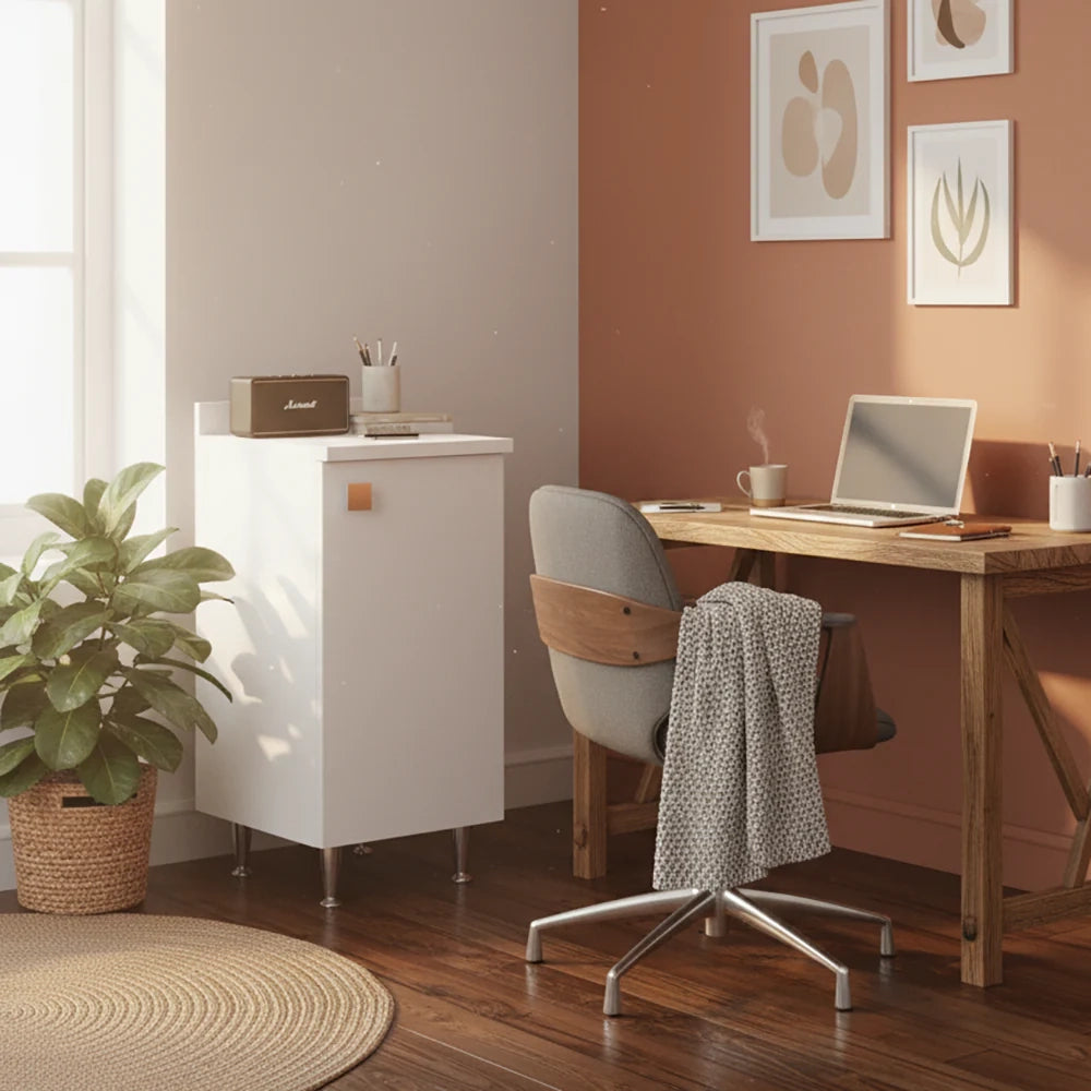 Mobiletto con Alzatina Bianco | Mobile Multiuso con Piedini in Metallo e Ripiano Regolabile | Già Assemblato per Bagno, Lavanderia, Cucina e Ingresso