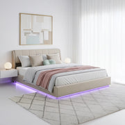 Letto Contenitore Tröstiar con Apertura a Ribalta e Luce LED Letto Doppio Matrimoniale 180x200 cm Beige [en.casa]