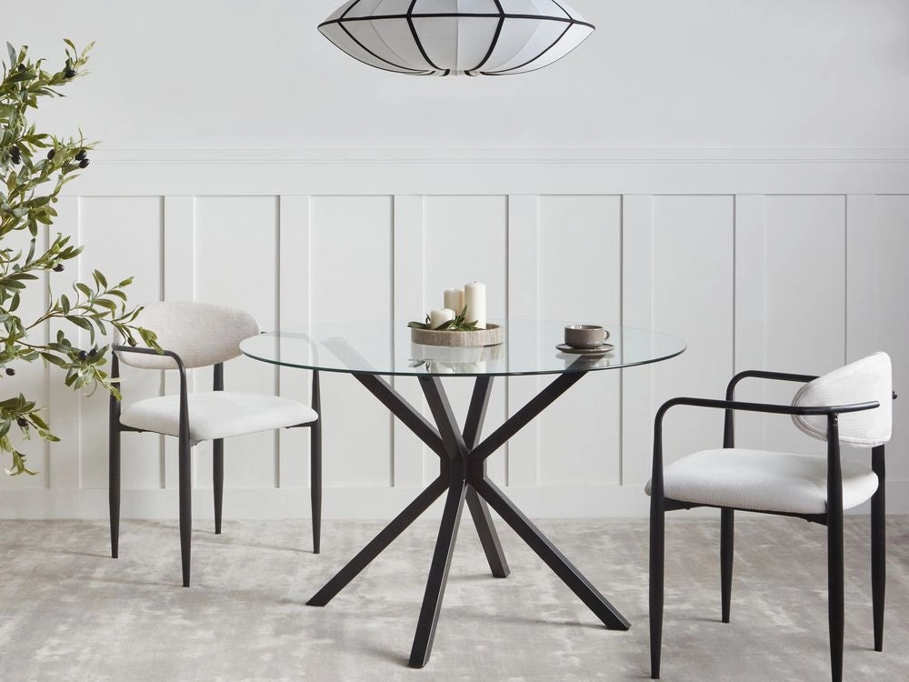 Tavolo da pranzo con piano in vetro temperato nero rotondo ⌀ 120 cm Capacità 4 persone Design moderno