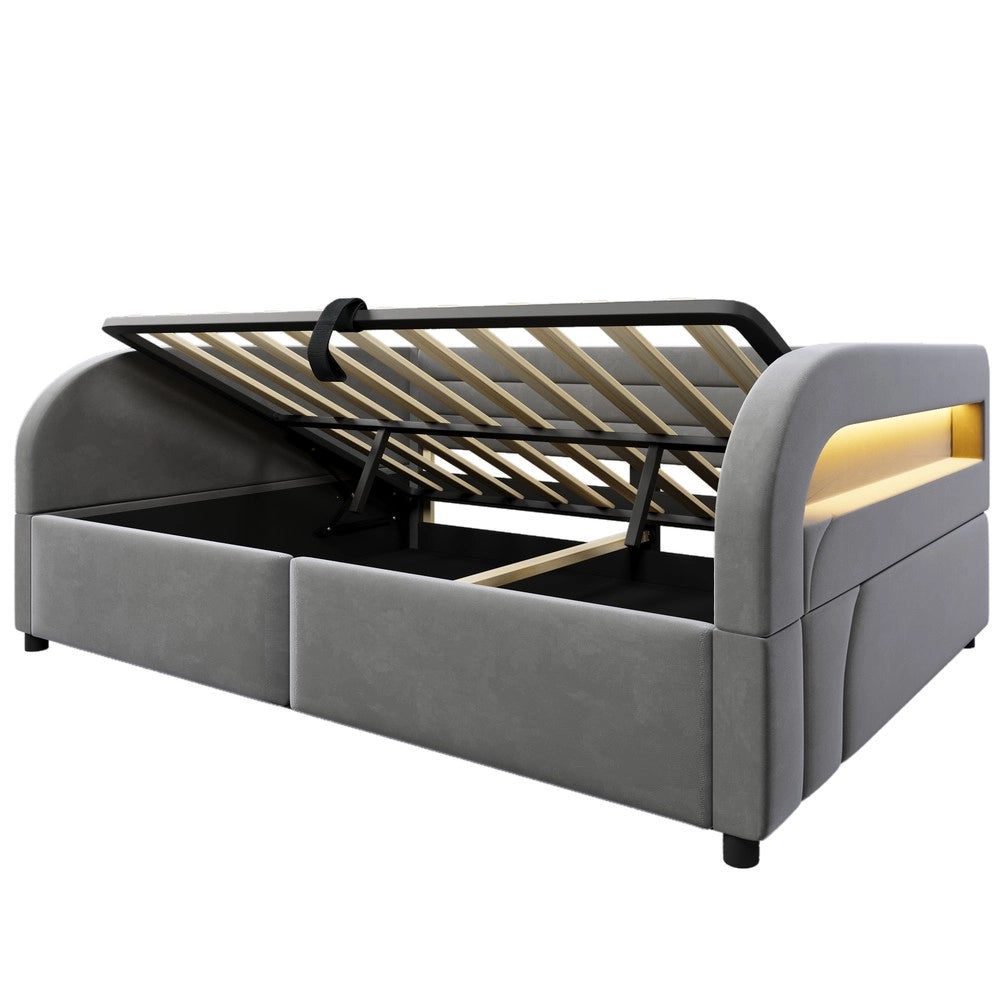 Letto imbottito contenitore ¨C Minimal ¨C Grigio 140x200 cm con LED idraulico